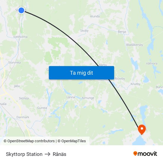 Skyttorp Station to Rånäs map