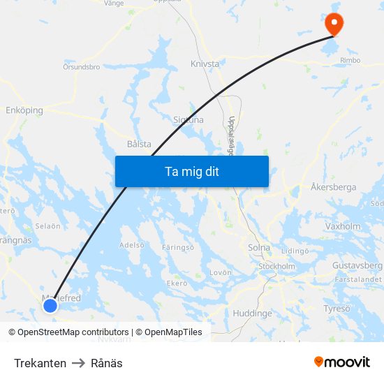 Trekanten to Rånäs map