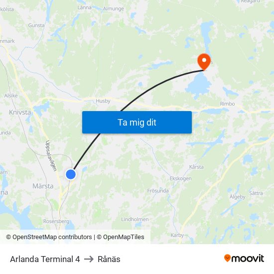 Arlanda Terminal 4 to Rånäs map