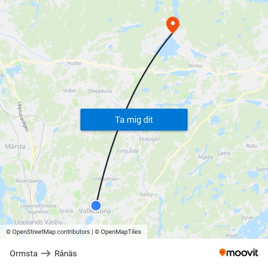 Ormsta to Rånäs map