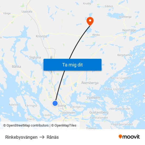 Rinkebysvängen to Rånäs map