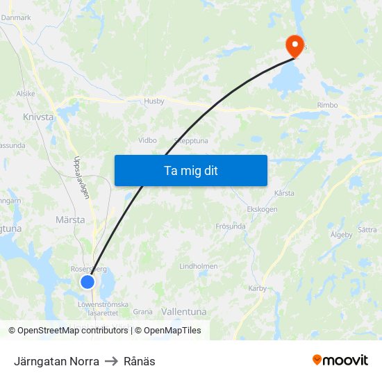 Järngatan Norra to Rånäs map