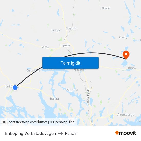 Enköping Verkstadsvägen to Rånäs map