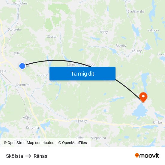 Skölsta to Rånäs map