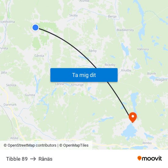 Tibble 89 to Rånäs map