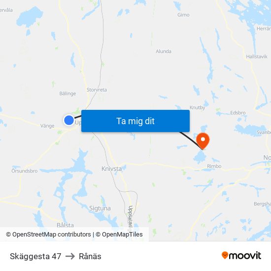 Skäggesta 47 to Rånäs map