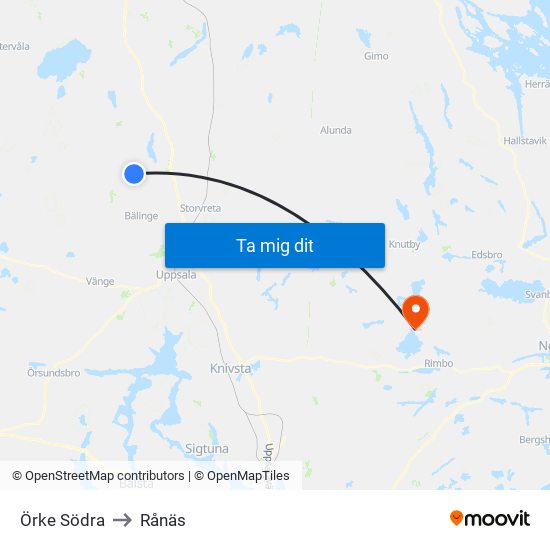 Örke Södra to Rånäs map