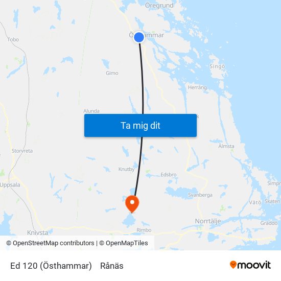 Ed 120 (Östhammar) to Rånäs map