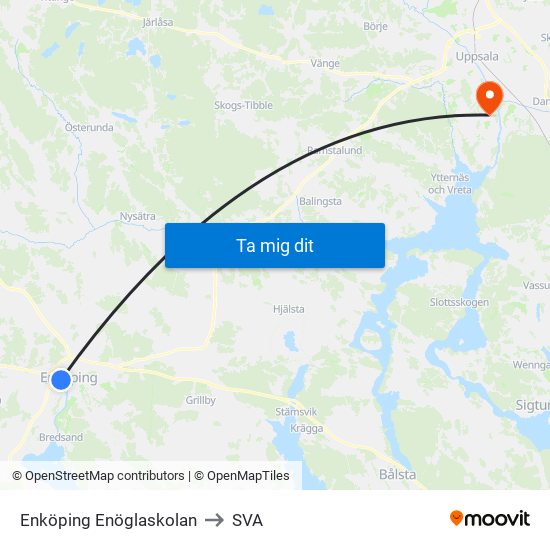 Enköping Enöglaskolan to SVA map
