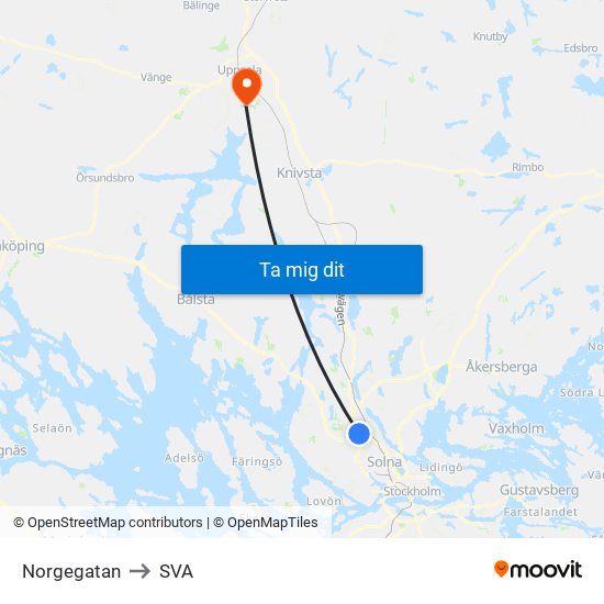 Norgegatan to SVA map