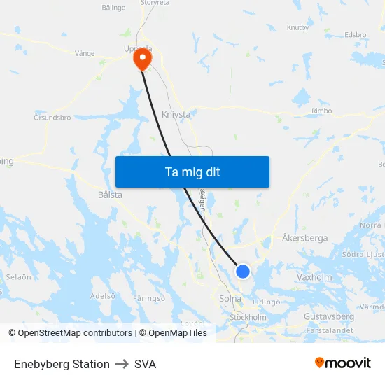 Enebyberg Station to SVA map