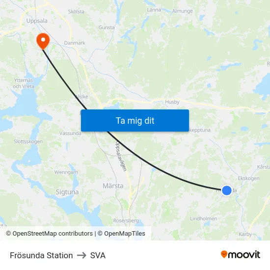 Frösunda Station to SVA map