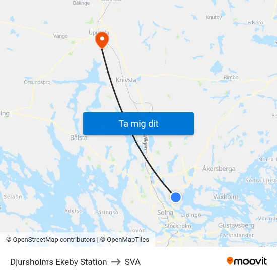 Djursholms Ekeby Station to SVA map