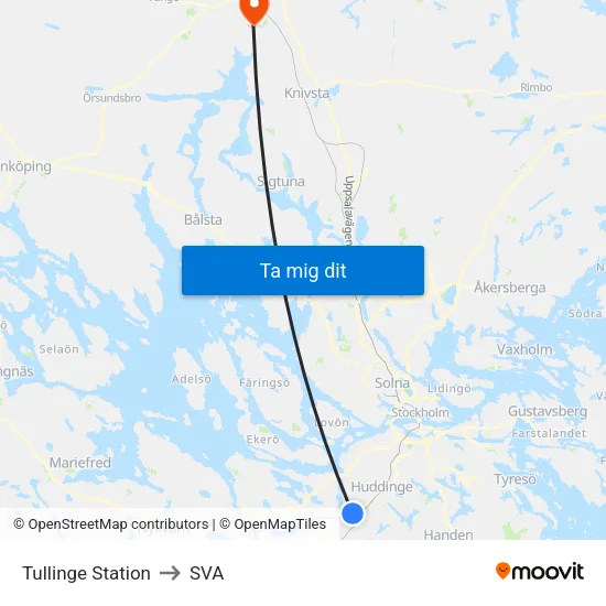 Tullinge Station to SVA map