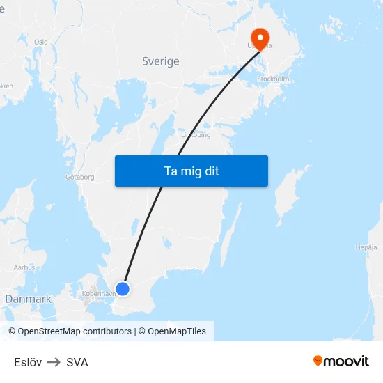 Eslöv to SVA map
