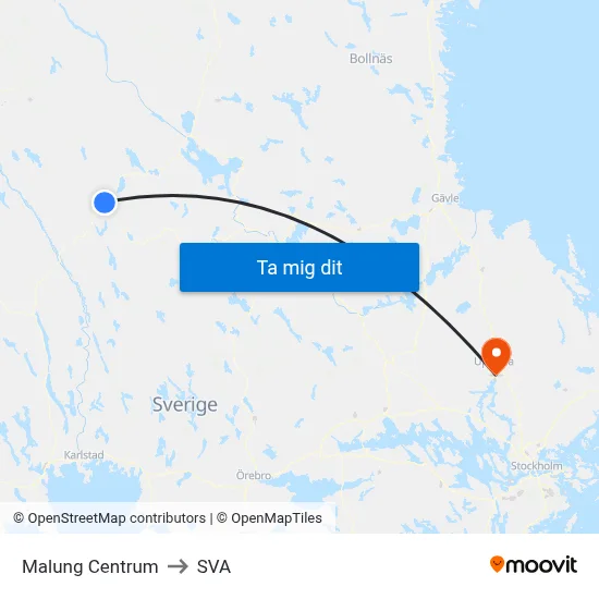 Malung Centrum to SVA map
