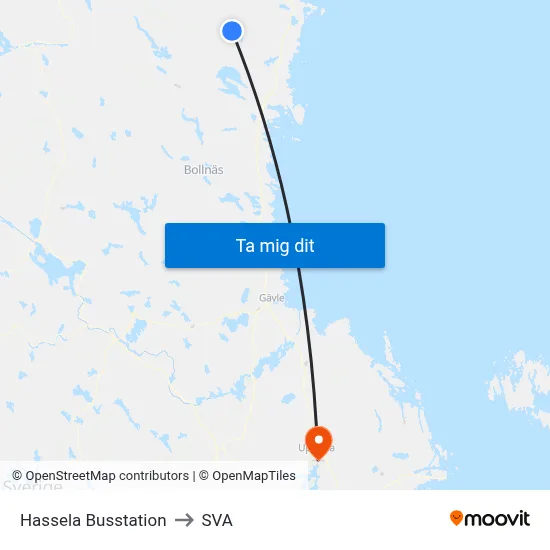 Hassela Busstation to SVA map