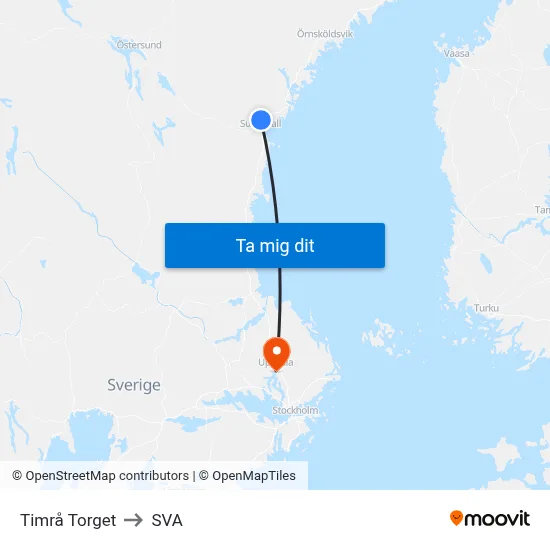 Timrå Torget to SVA map