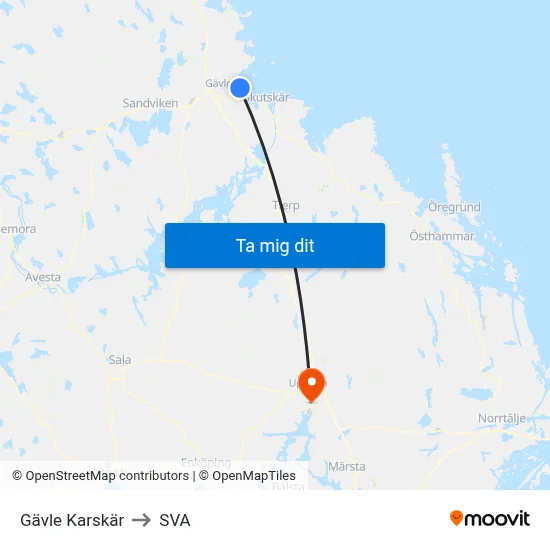 Gävle Karskär to SVA map