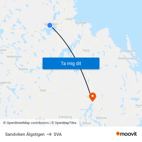 Sandviken Älgstigen to SVA map