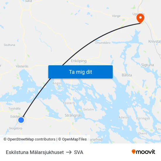 Eskilstuna Mälarsjukhuset to SVA map