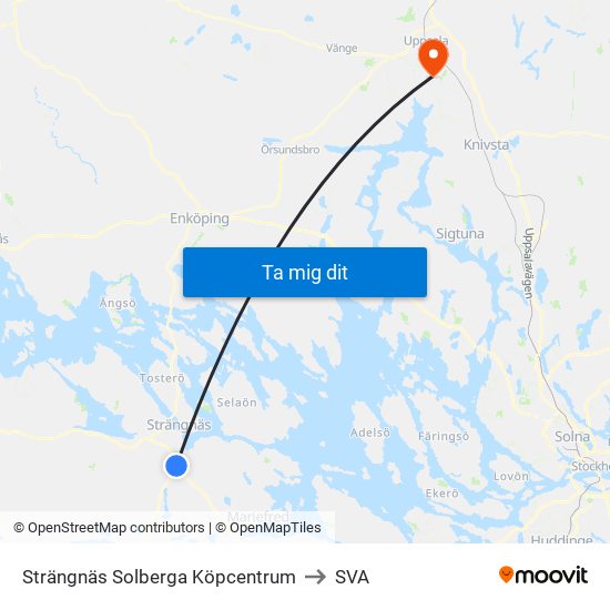 Strängnäs Solberga Köpcentrum to SVA map