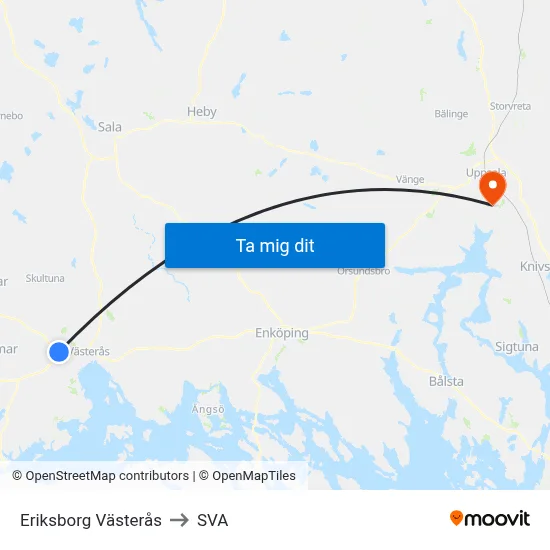 Eriksborg Västerås to SVA map