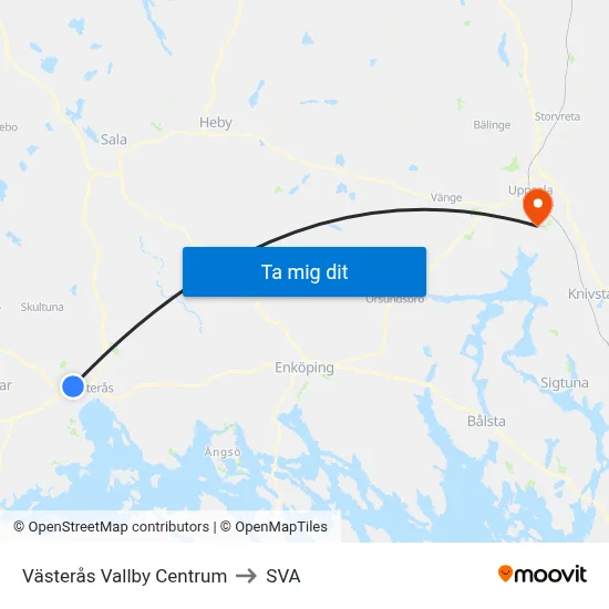 Västerås Vallby Centrum to SVA map