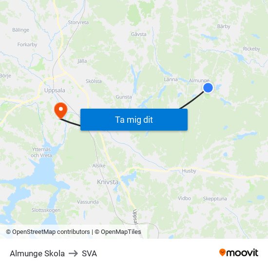 Almunge Skola to SVA map