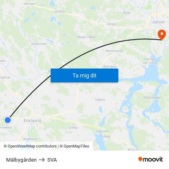 Mälbygården to SVA map