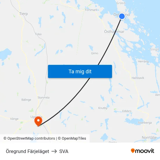 Öregrund Färjeläget to SVA map