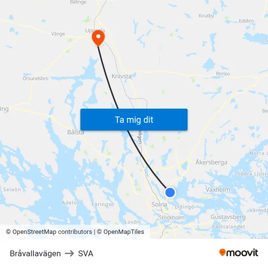 Bråvallavägen to SVA map