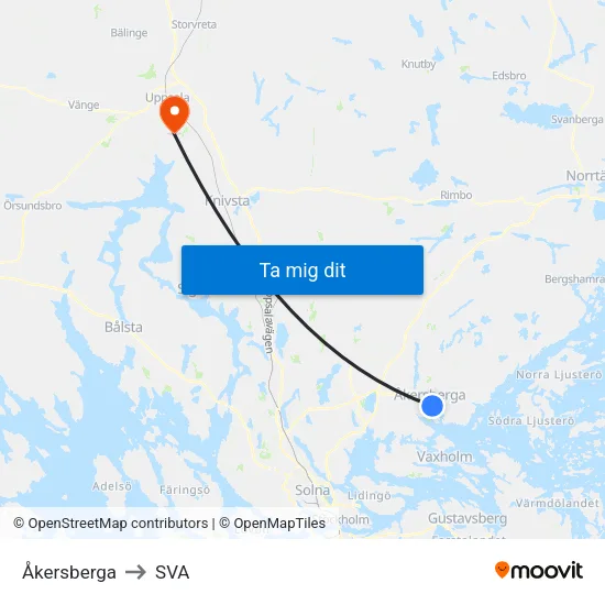 Åkersberga to SVA map