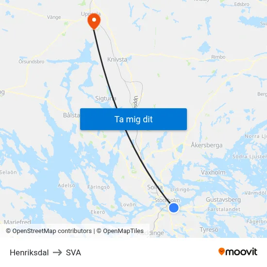 Henriksdal to SVA map