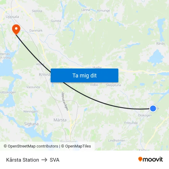 Kårsta Station to SVA map