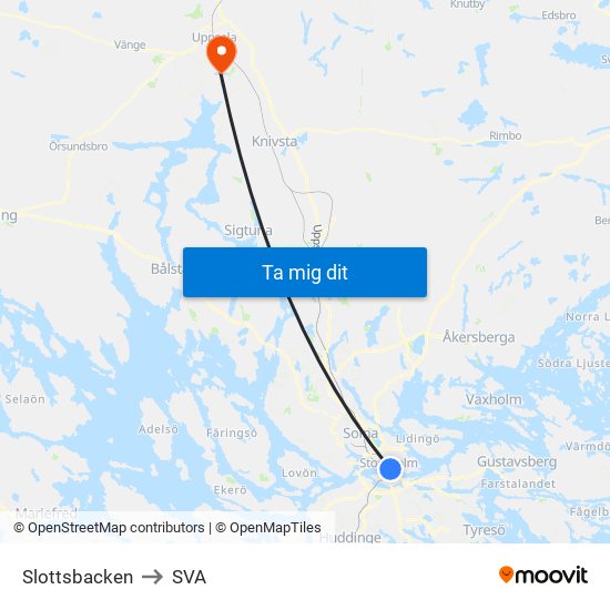 Slottsbacken to SVA map