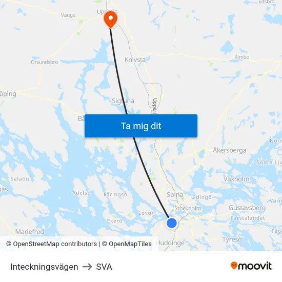 Inteckningsvägen to SVA map