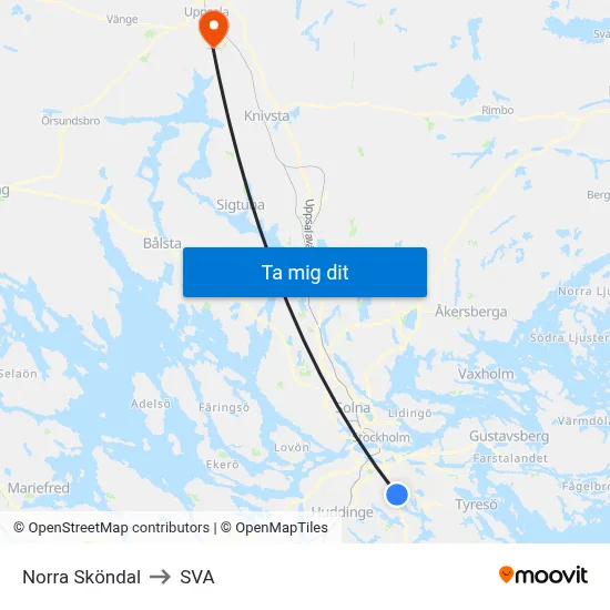 Norra Sköndal to SVA map