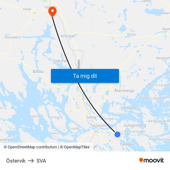 Östervik to SVA map