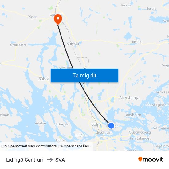 Lidingö Centrum to SVA map