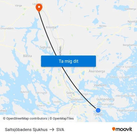 Saltsjöbadens Sjukhus to SVA map