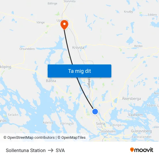 Sollentuna Station to SVA map