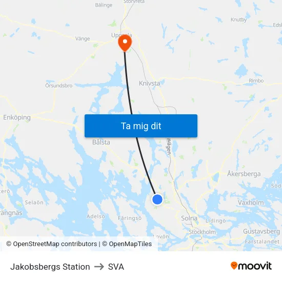 Jakobsbergs Station to SVA map