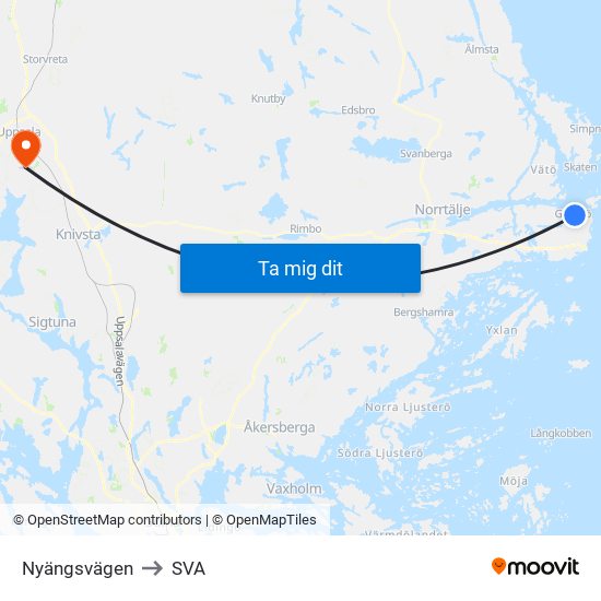 Nyängsvägen to SVA map