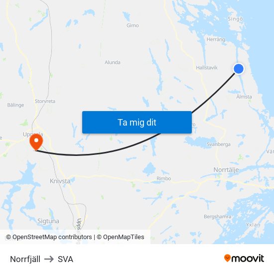Norrfjäll to SVA map