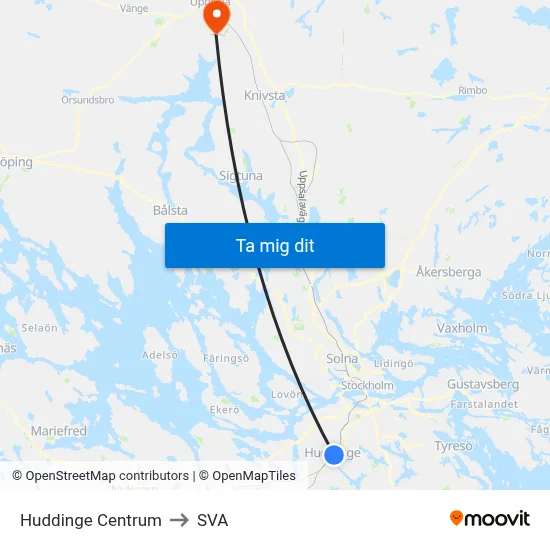 Huddinge Centrum to SVA map