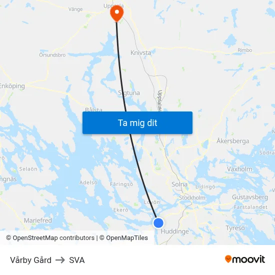 Vårby Gård to SVA map