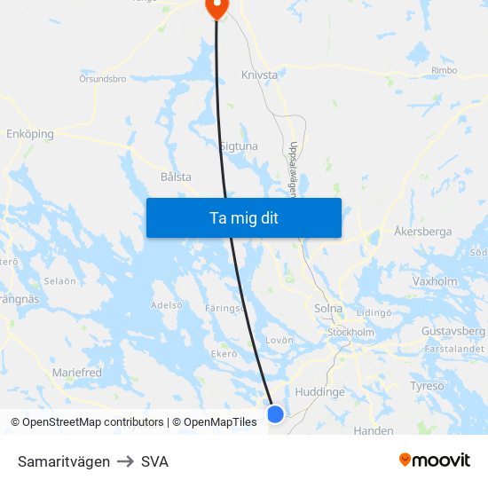 Samaritvägen to SVA map