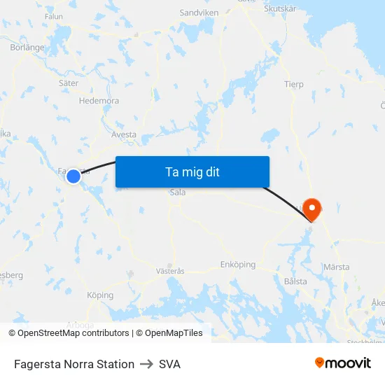 Fagersta Norra Station to SVA map
