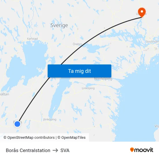 Borås Centralstation to SVA map
